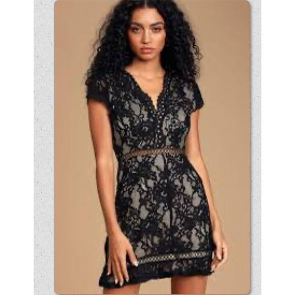 Lulu’s To The Moon & Back Black Lace Mini Dress Size S - Picture 1 of 7